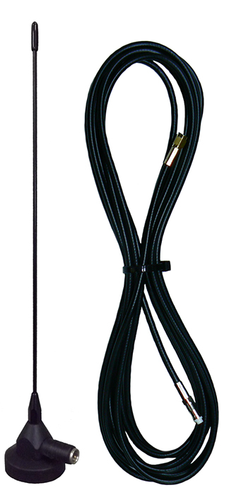 UHF magnetic base whip and cable antenna, 470MHz, 5m RG58 cable, BNC male, 2.1dBi, 10W – 850mm