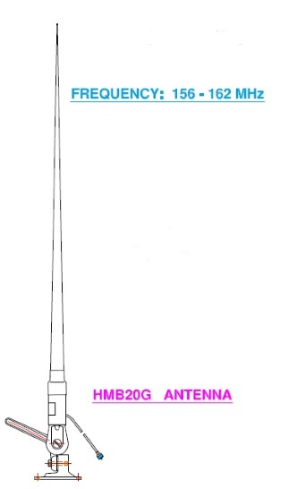 Marine VHF heavy-duty deck mount antenna, 156-162 MHz, 50W, 4.5m cable, UHF male, 3 dBd, includes MM2 mount – 4.5m