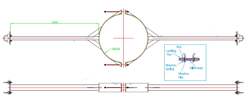 Galv. standoff pole bracket, 2-way supports to suit  546mm o/d pole.