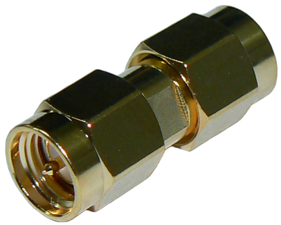 SMA male to SMA male straight intra-series adaptor, DC-12.4 GHz, 50 Ohms – gold plated